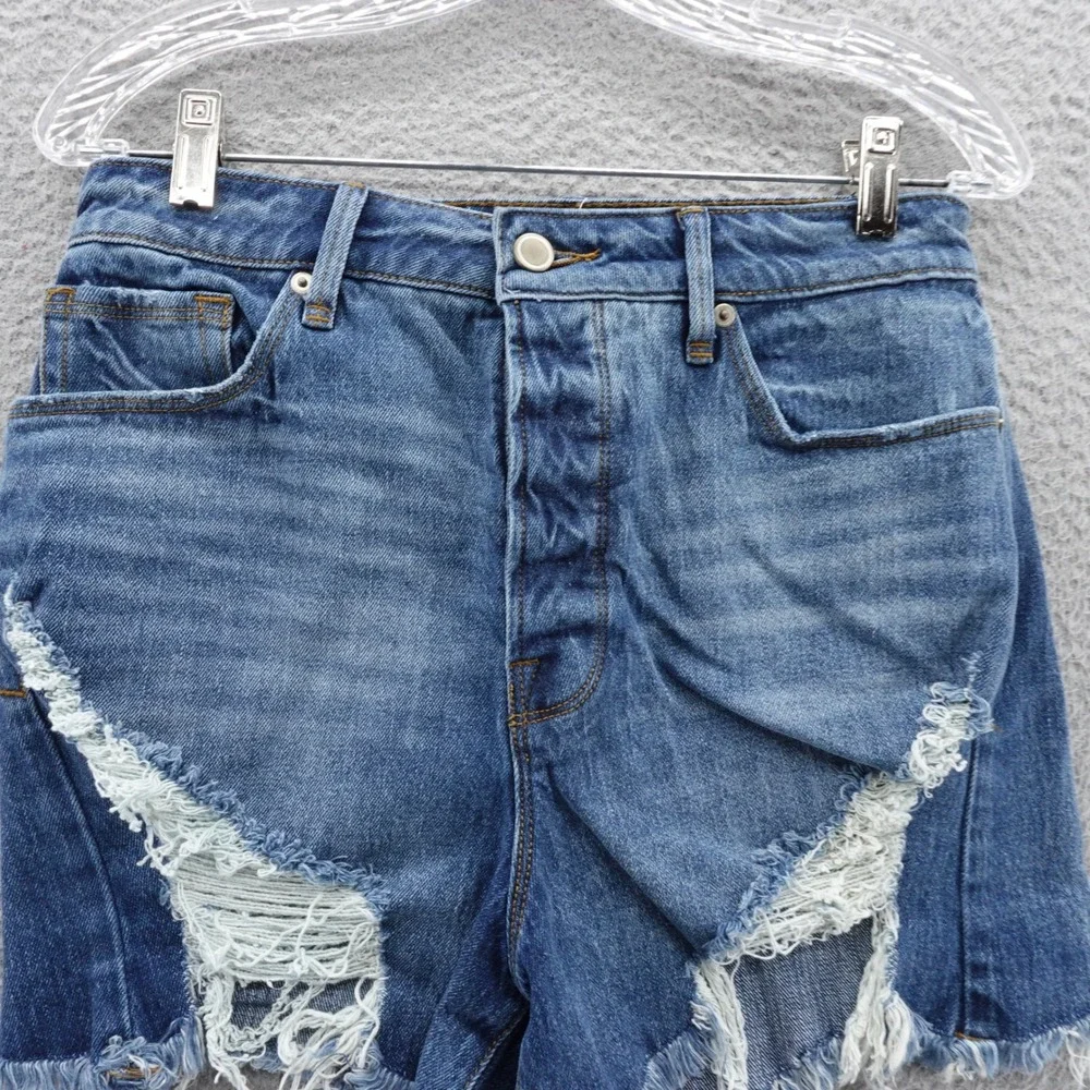 Good American Bombshell Denim Jean Shorts 6 28 Blue Womnens High Rise Distressed